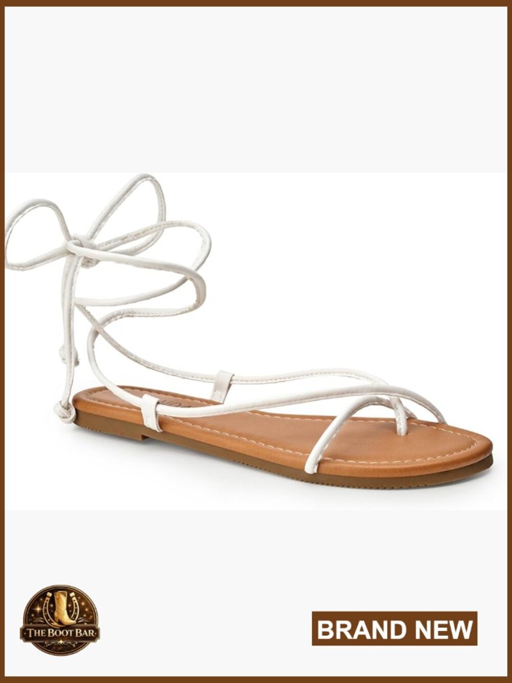 Leather Lace-Up Ankle Strap Flat Sandals Adjustable Straps Open Toe